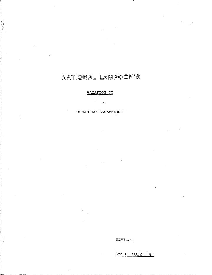 National Lampoon's European Vacation screenplay first page