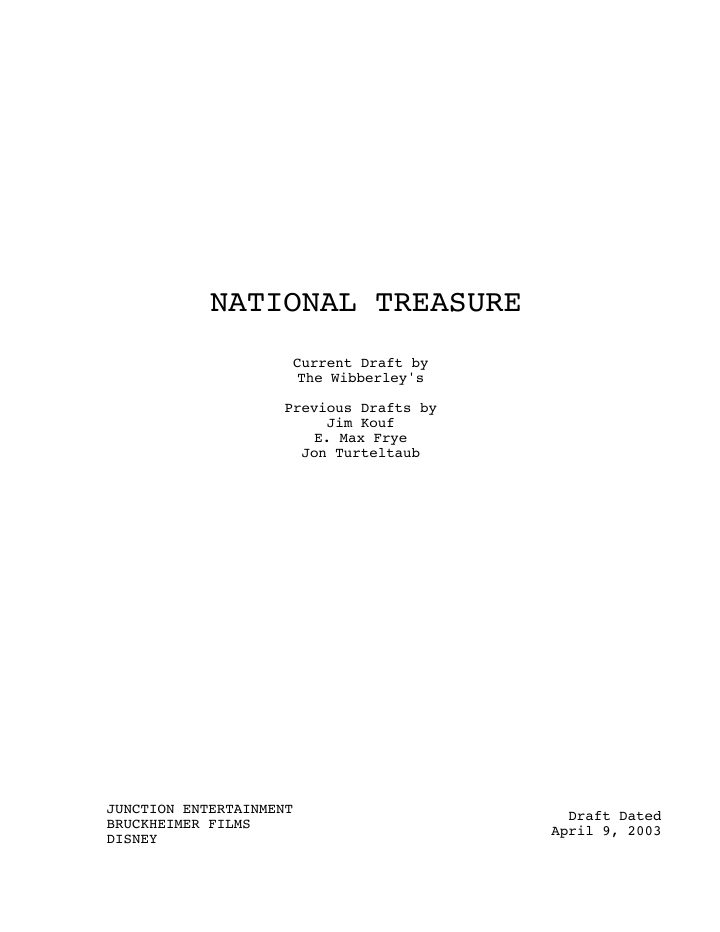 National Treasure screenplay first page