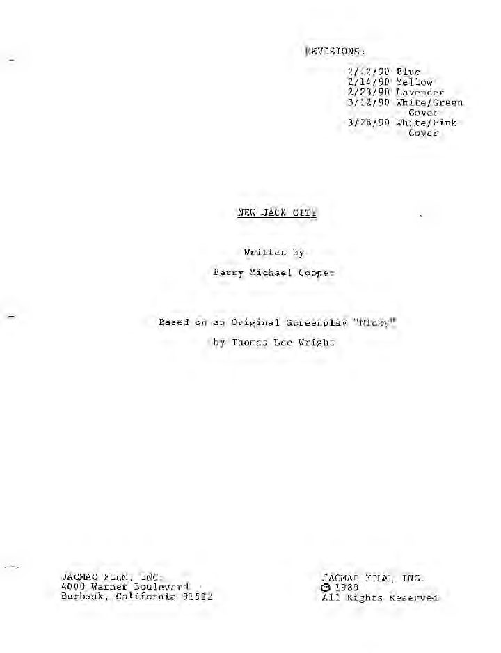 New Jack City screenplay first page