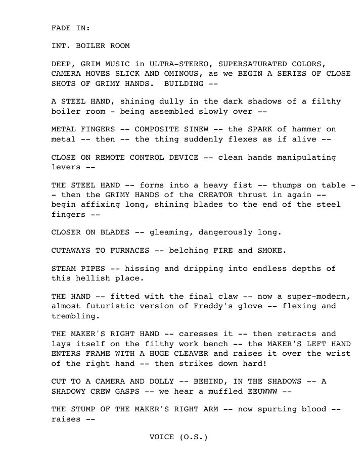 New Nightmare screenplay first page
