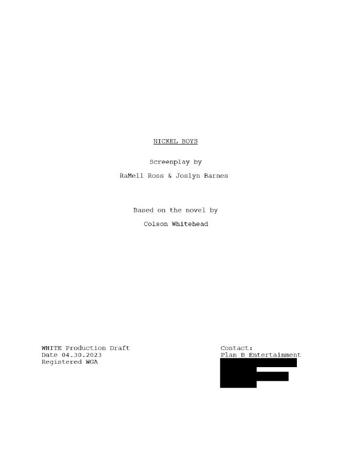 Nickel Boys screenplay first page