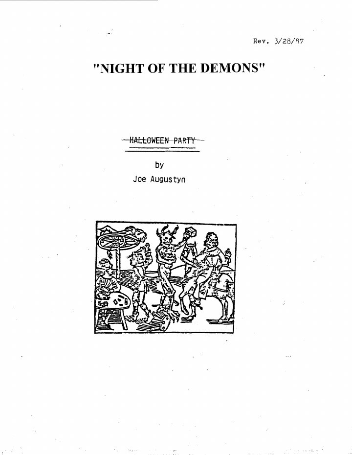 Night of the Demons screenplay first page