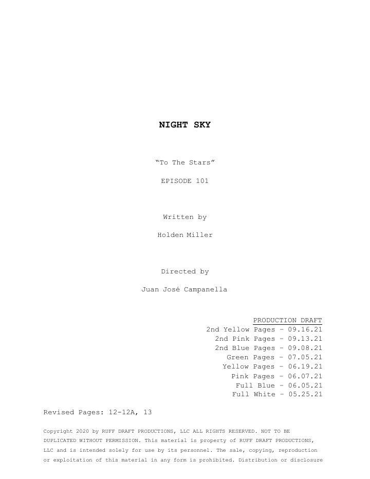 Night Sky: 101: To the Stars screenplay first page