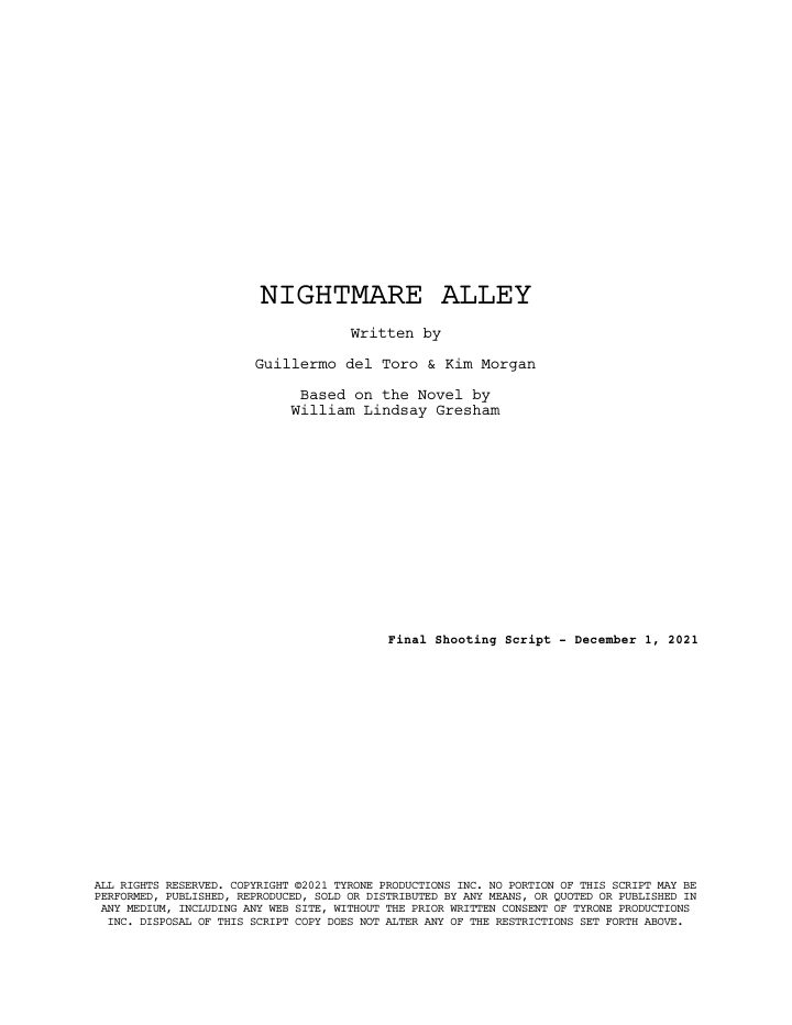 Nightmare Alley screenplay first page