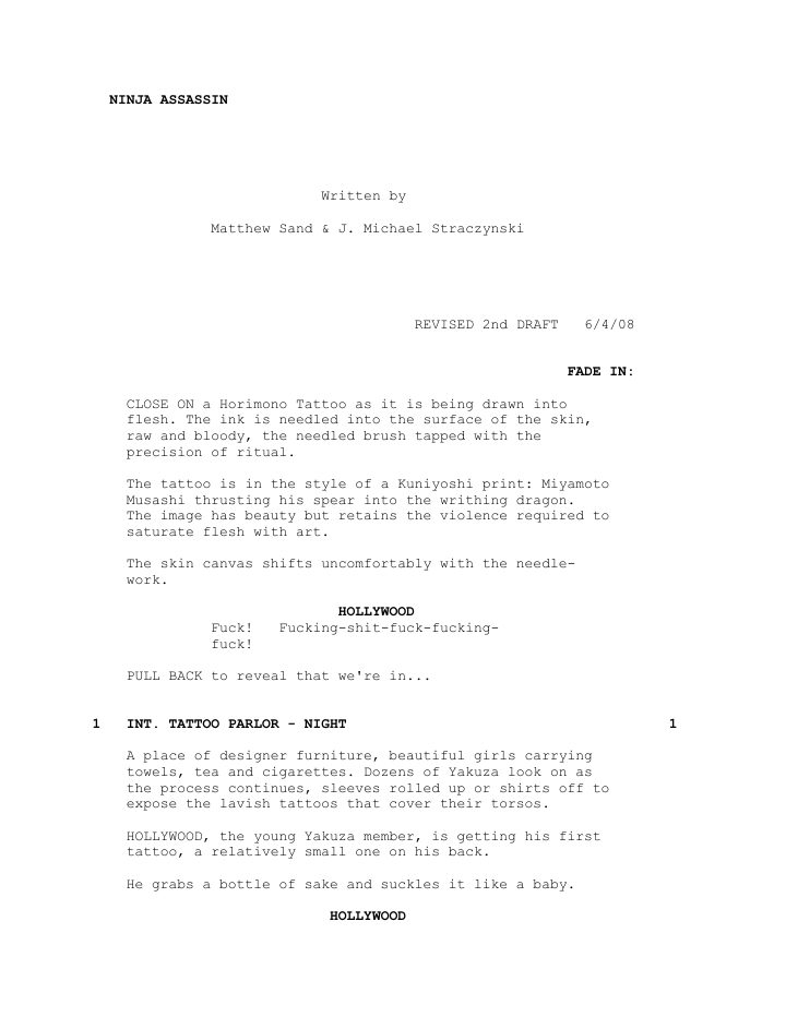 Ninja Assassin screenplay first page