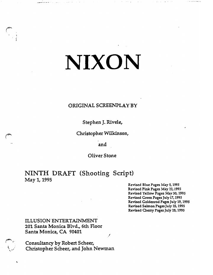 Nixon screenplay first page