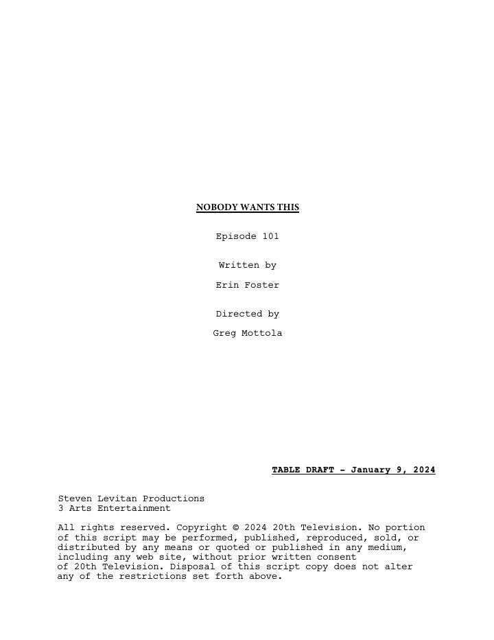 Nobody Wants This: 101: Pilot screenplay first page