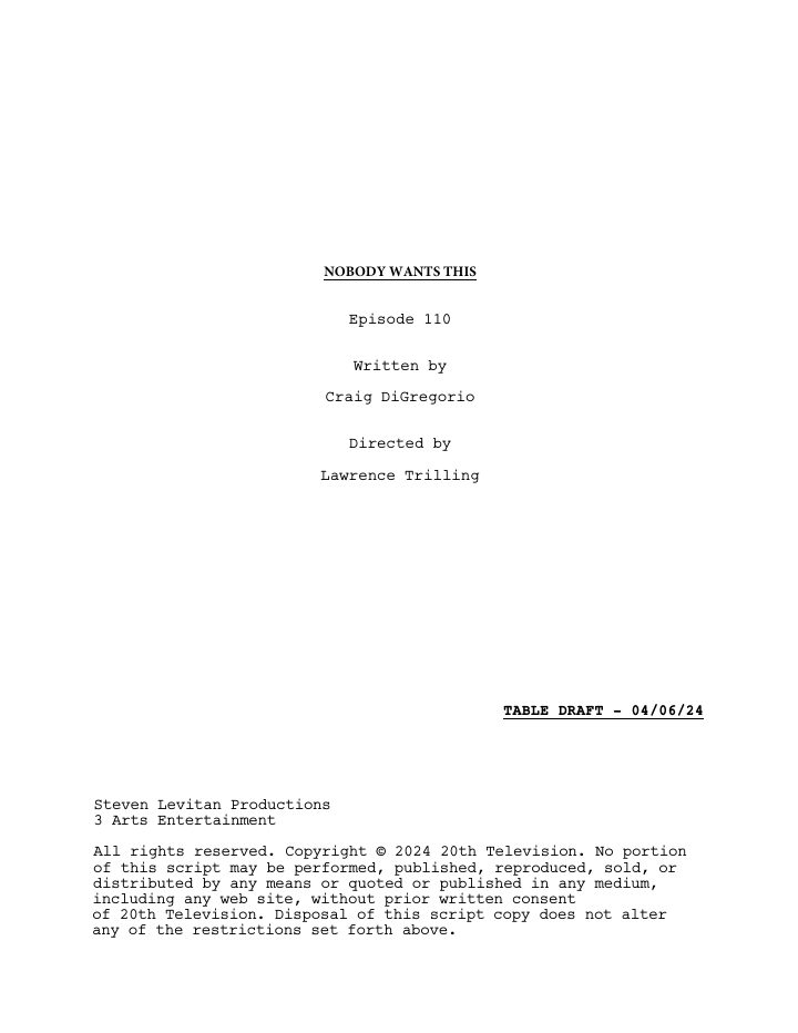 Nobody Wants This: 110: Bat Mitzvah Crashers screenplay first page