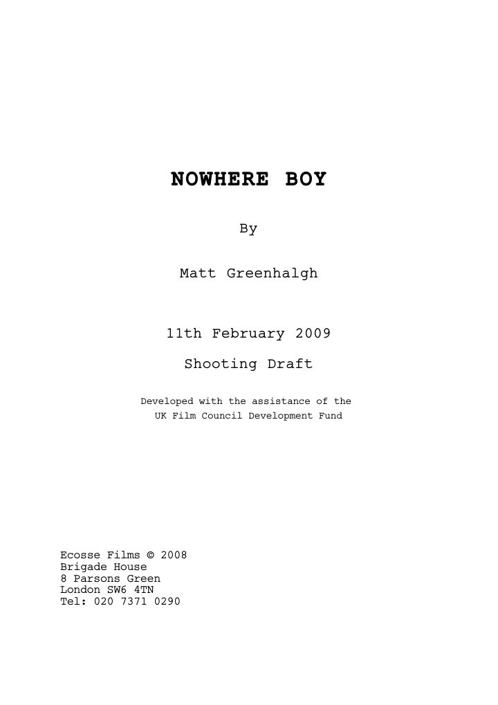 Nowhere Boy screenplay first page