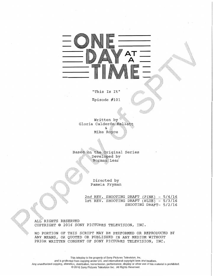 One Day at a Time: 101: This Is It screenplay first page