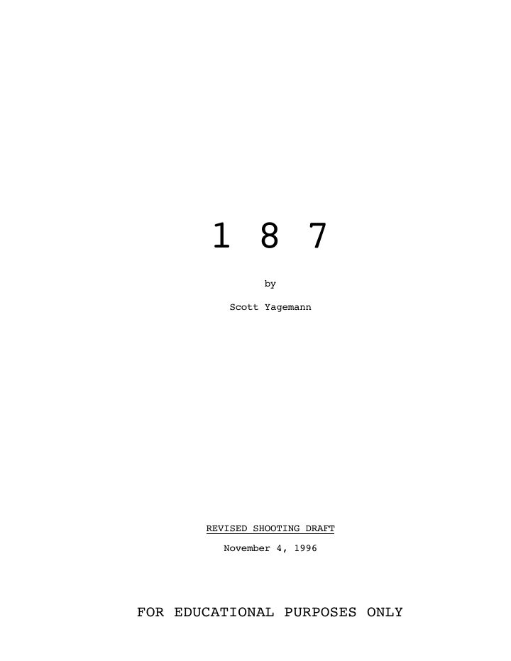 One Eight Seven screenplay first page