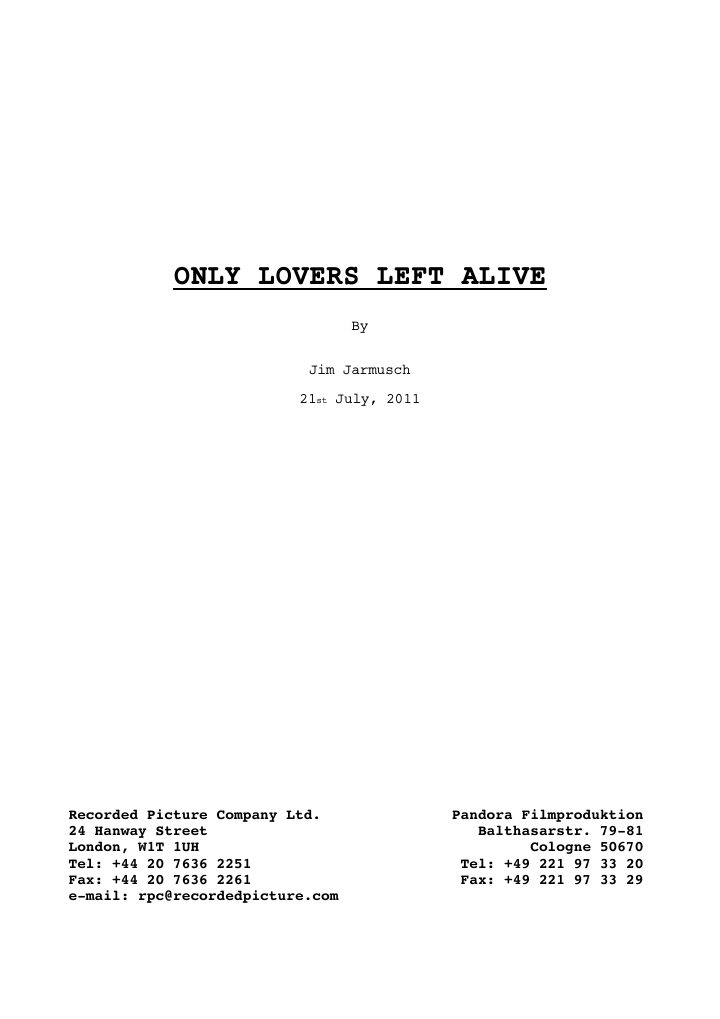 Only Lovers Left Alive screenplay first page