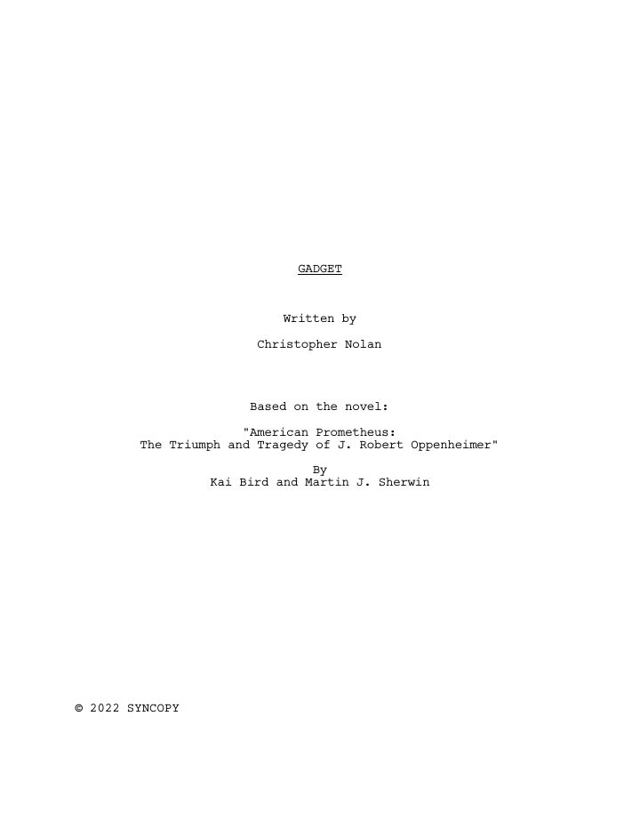 Oppenheimer screenplay first page