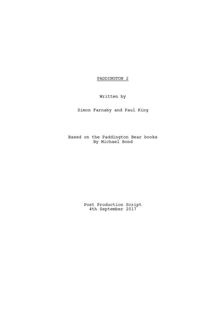 Paddington 2 screenplay first page