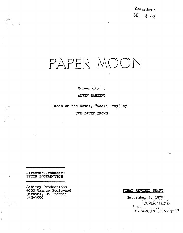 Paper Moon screenplay first page