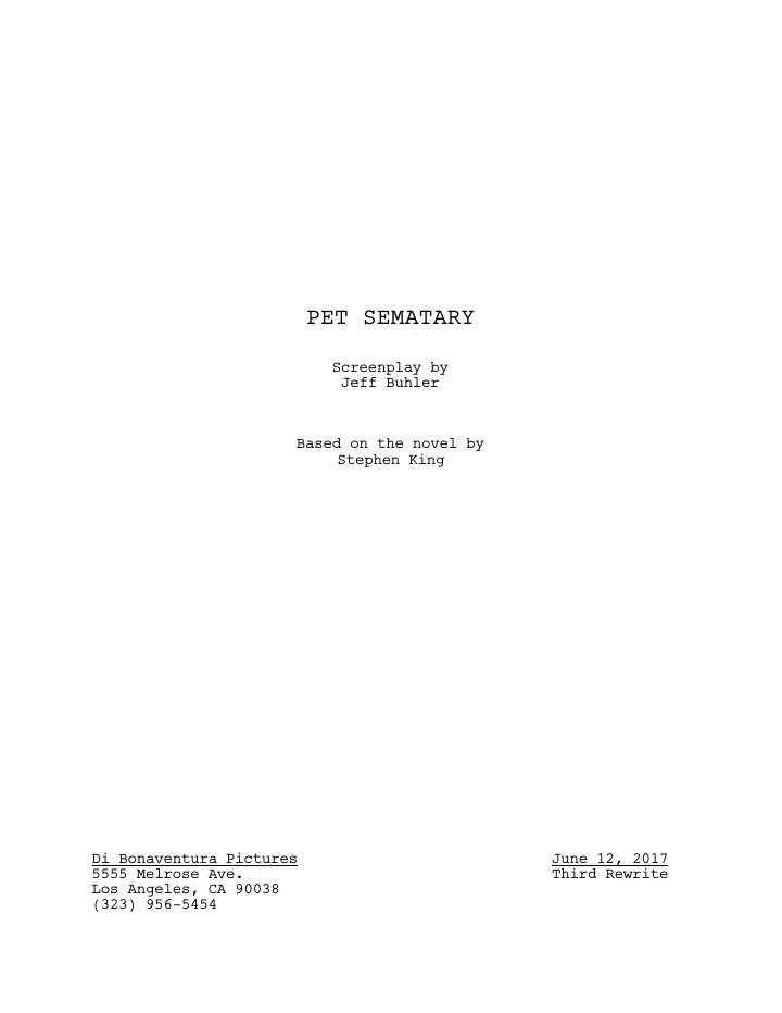 Pet Sematary screenplay first page
