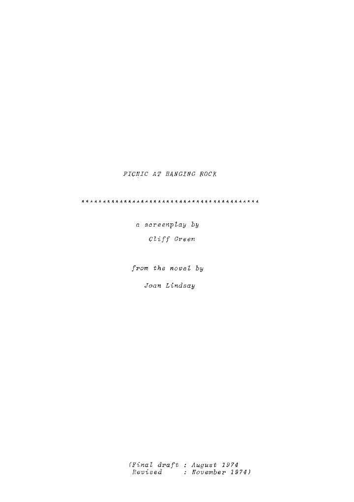 Picnic at Hanging Rock screenplay first page