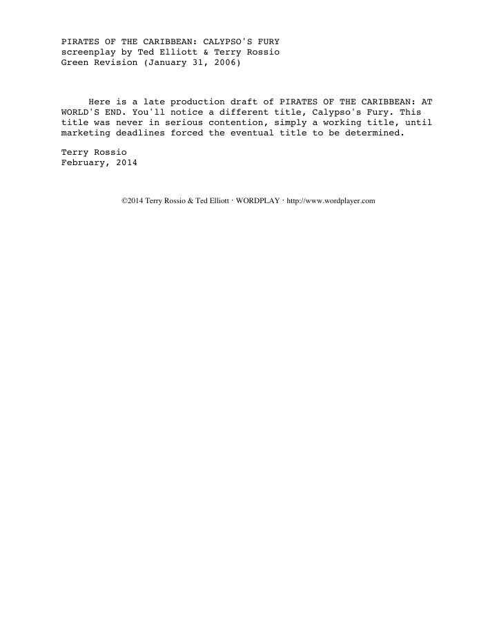 Pirates of the Caribbean: At World's End screenplay first page