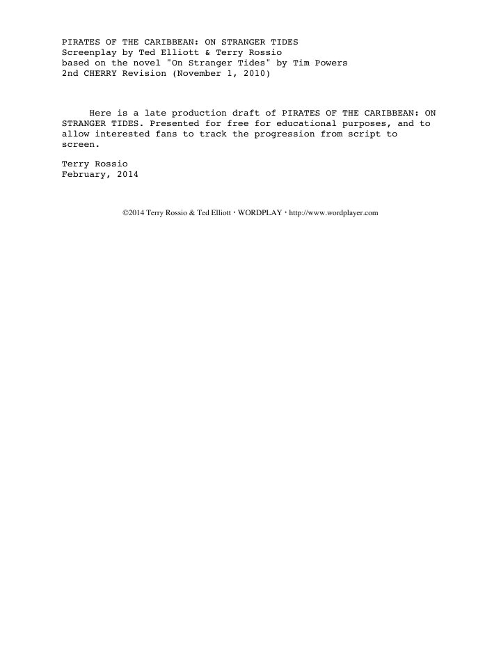 Pirates of the Caribbean: On Stranger Tides screenplay first page