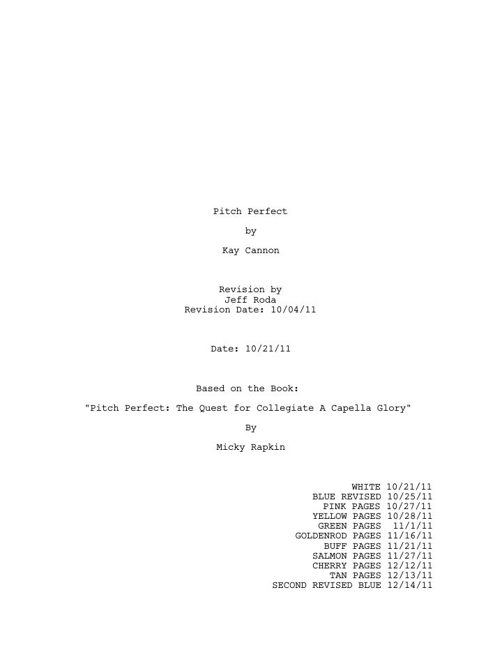 Pitch Perfect screenplay first page