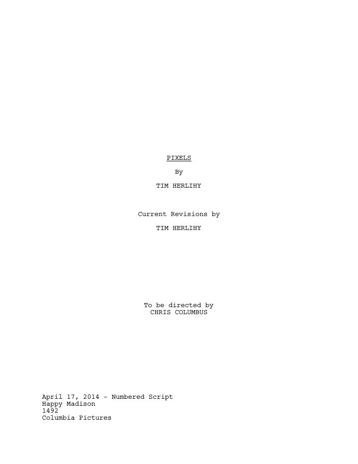 Pixels screenplay first page