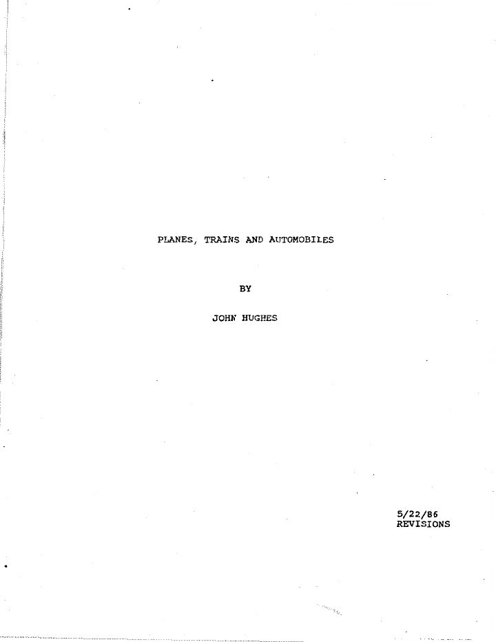 Planes, Trains & Automobiles screenplay first page
