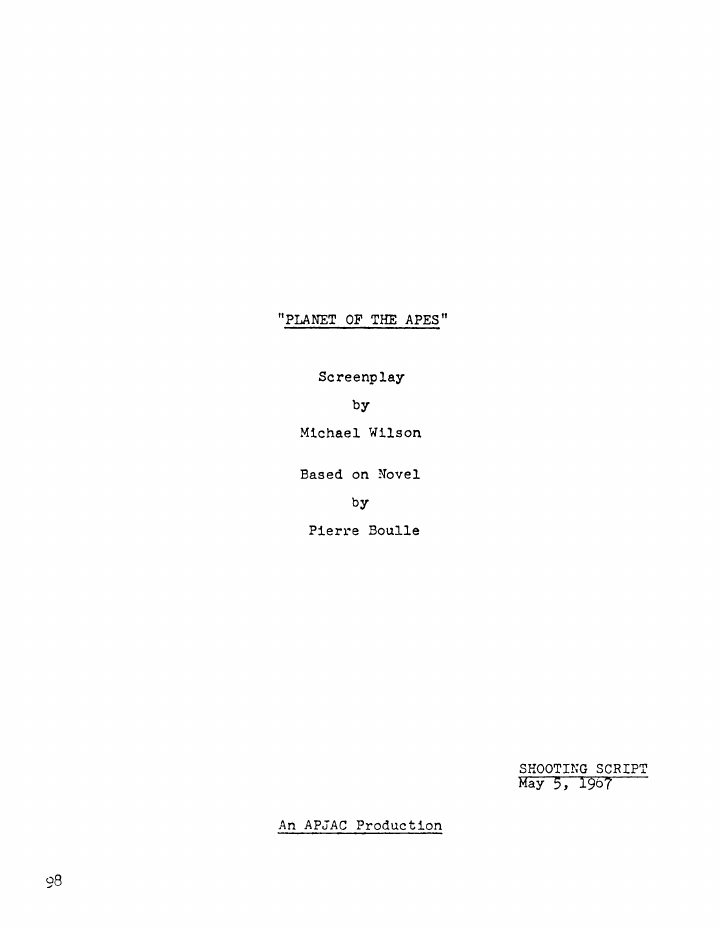 Planet of the Apes screenplay first page