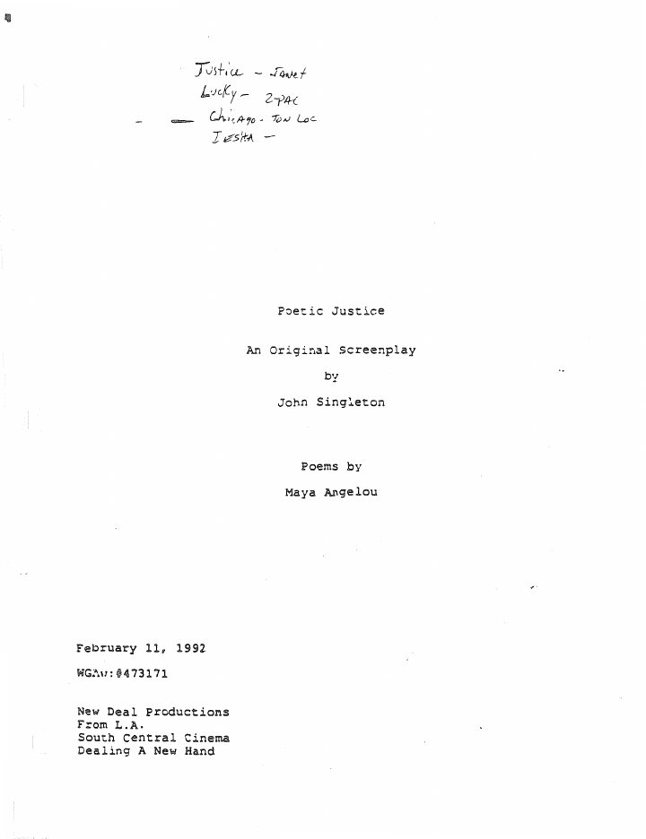 Poetic Justice screenplay first page