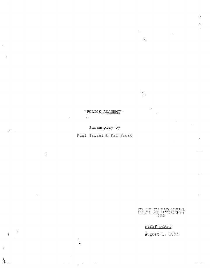 Police Academy screenplay first page
