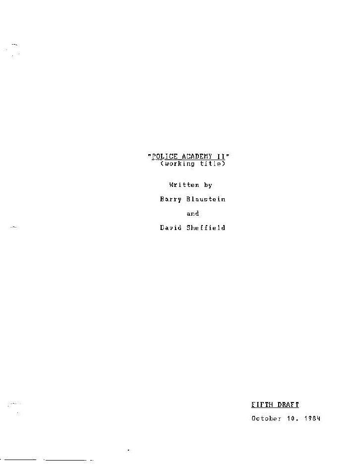 Police Academy 2: Their First Assignment screenplay first page