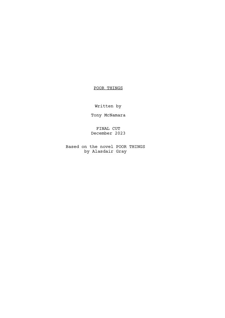 Poor Things screenplay first page