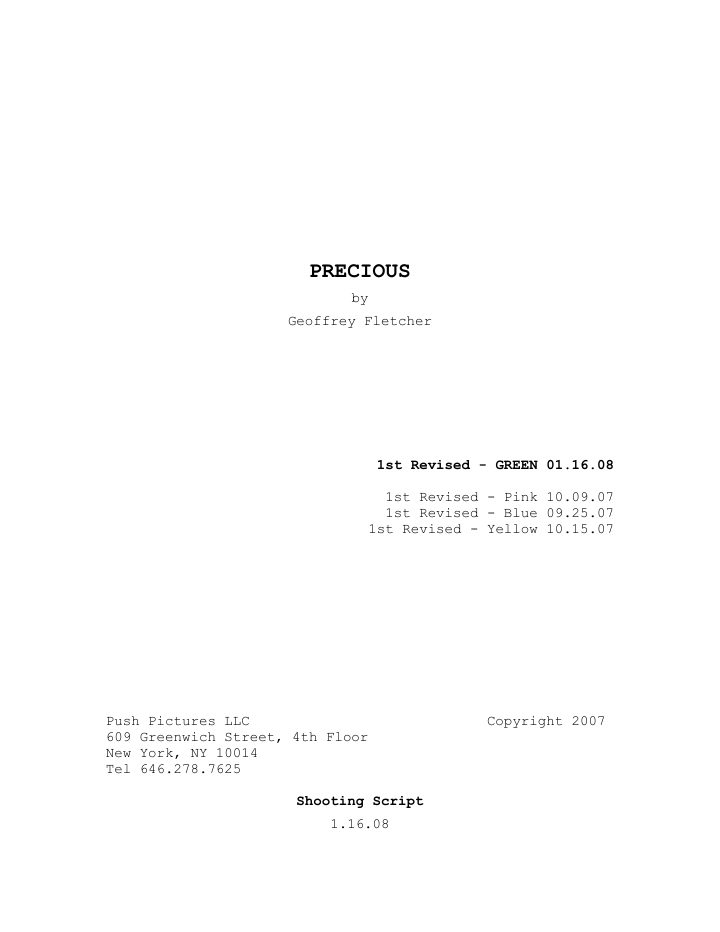 Precious screenplay first page