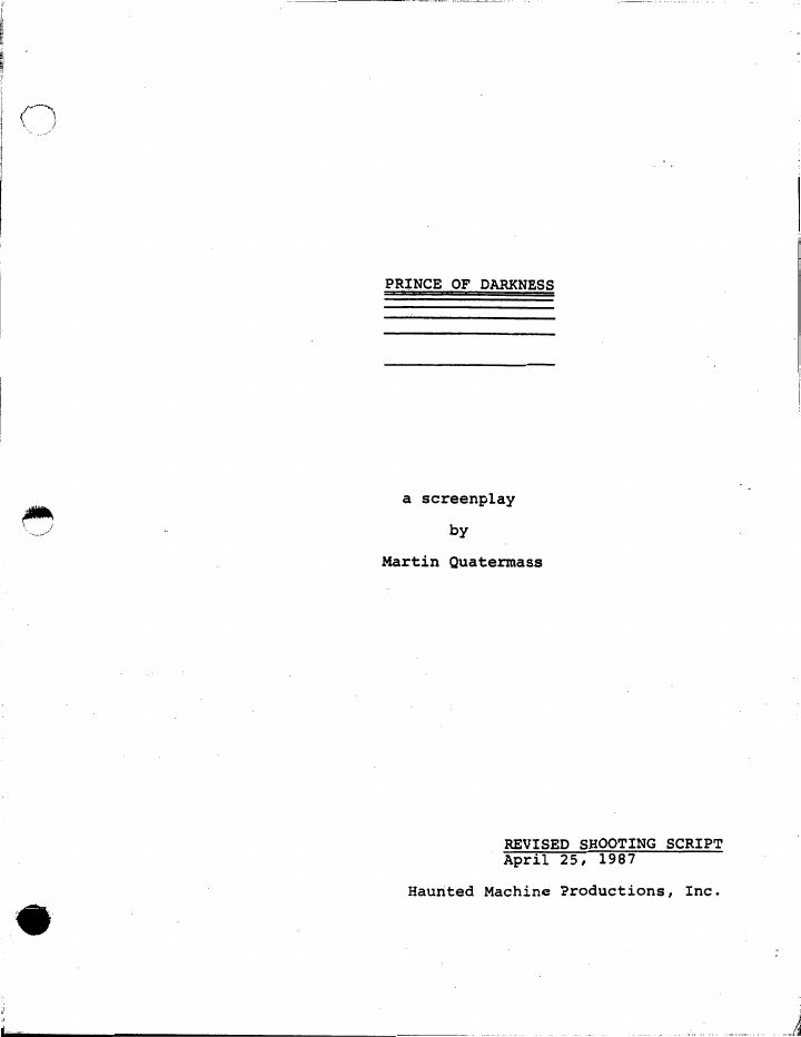 Prince of Darkness screenplay first page