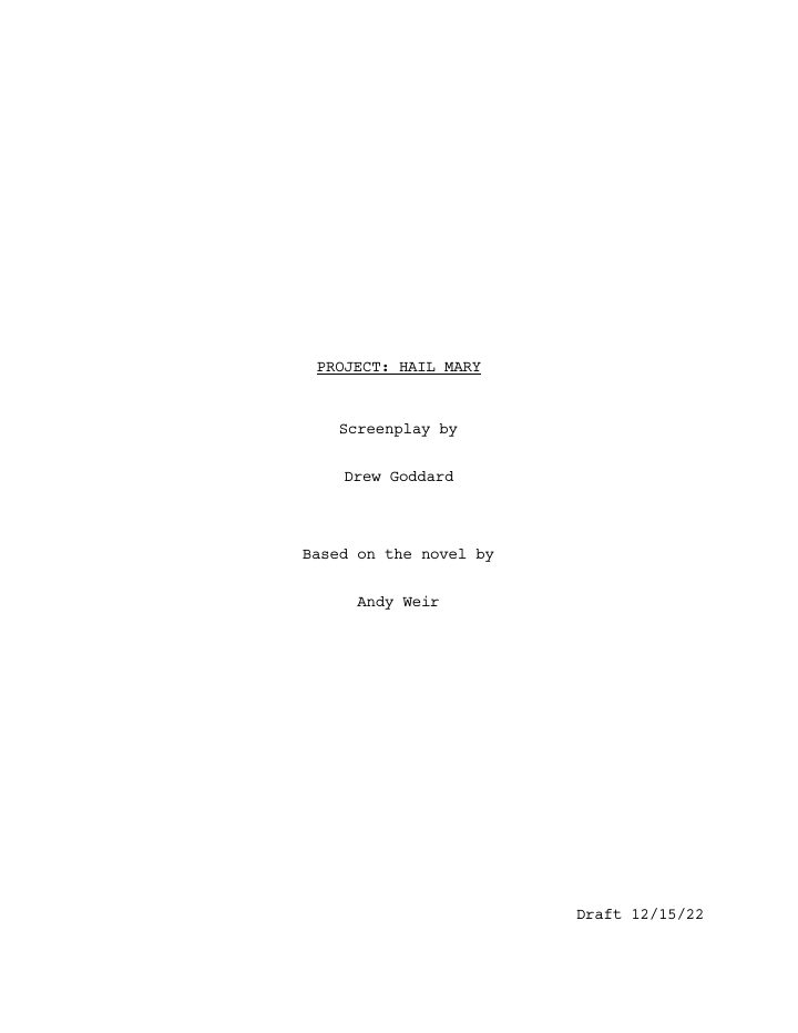 Project Hail Mary screenplay first page