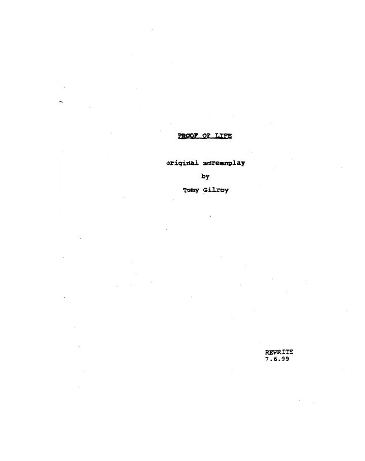 Proof of Life screenplay first page