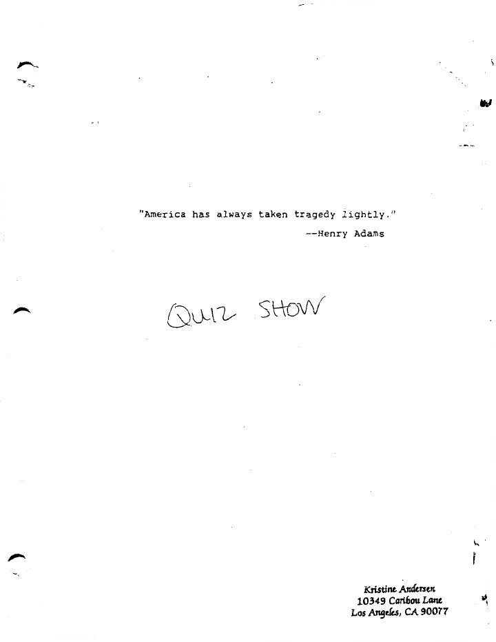 Quiz Show screenplay first page