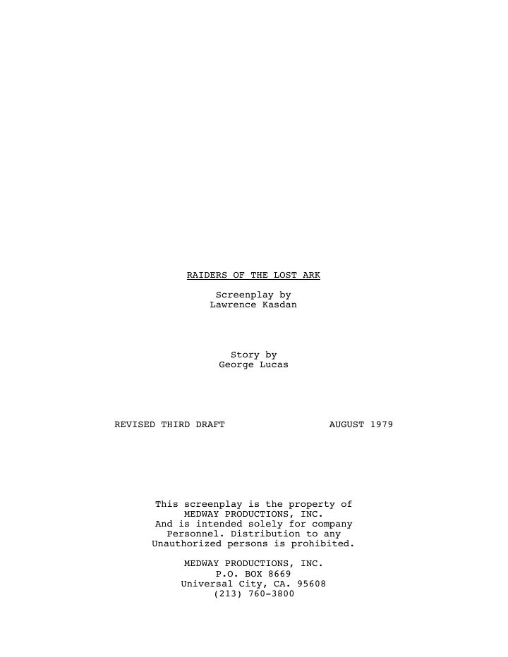 Raiders of the Lost Ark screenplay first page