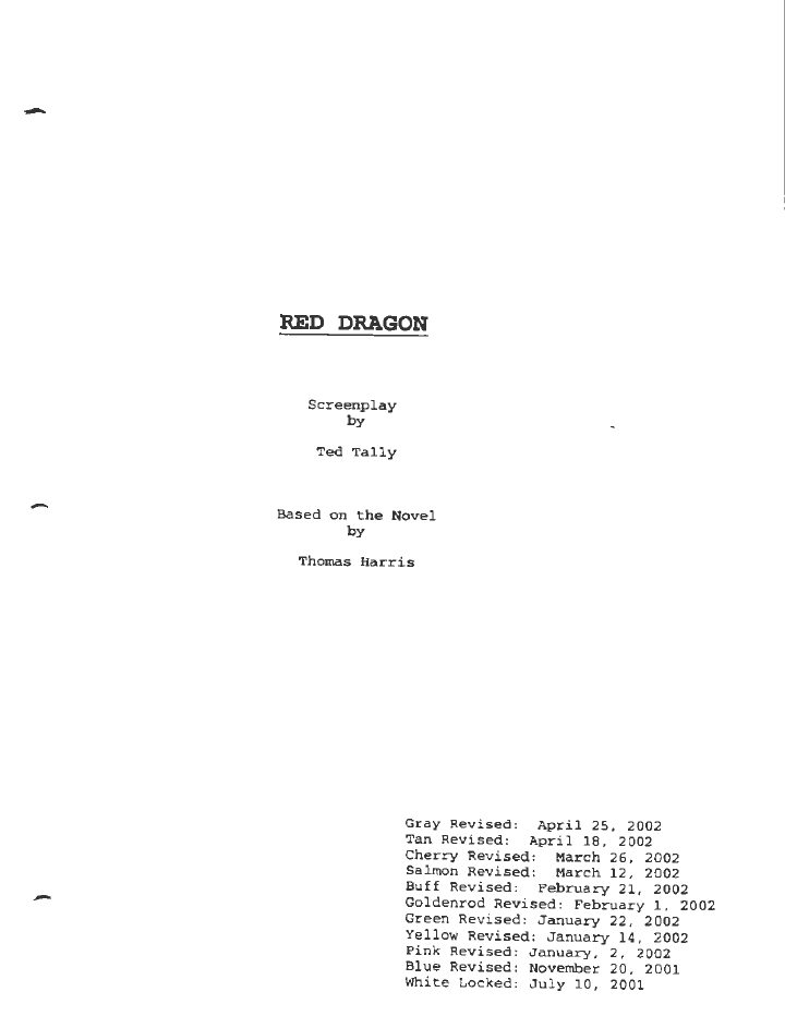 Red Dragon screenplay first page