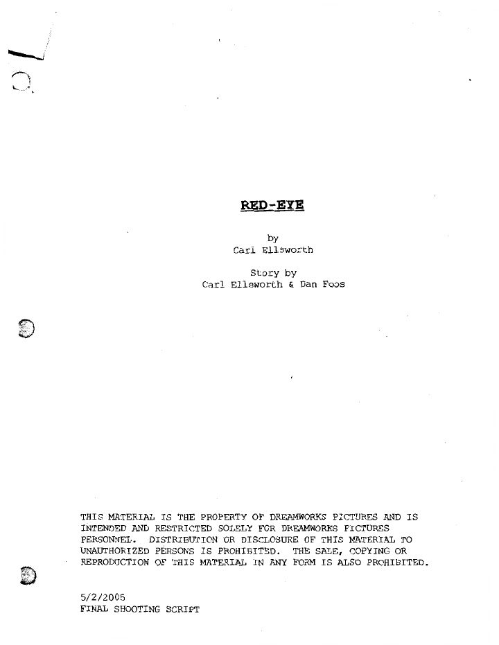 Red Eye screenplay first page