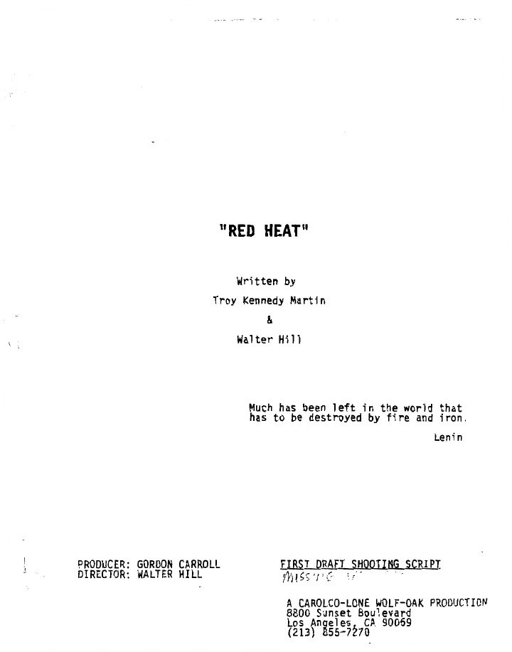 Red Heat screenplay first page