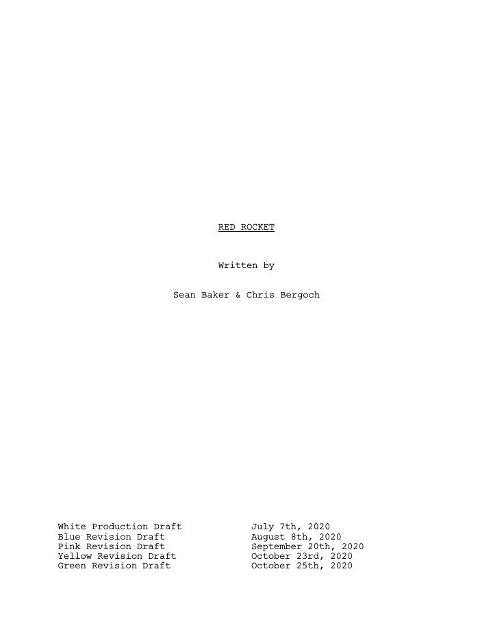 Red Rocket screenplay first page
