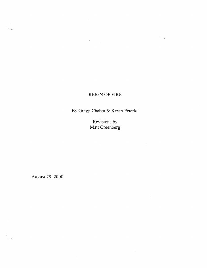 Reign of Fire screenplay first page