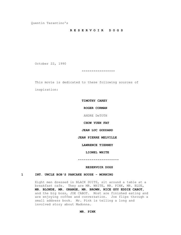 Reservoir Dogs (1992) screenplay PDF first page