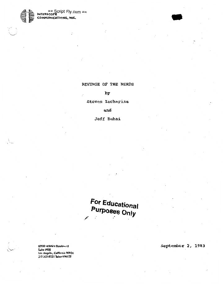 Revenge of the Nerds screenplay first page
