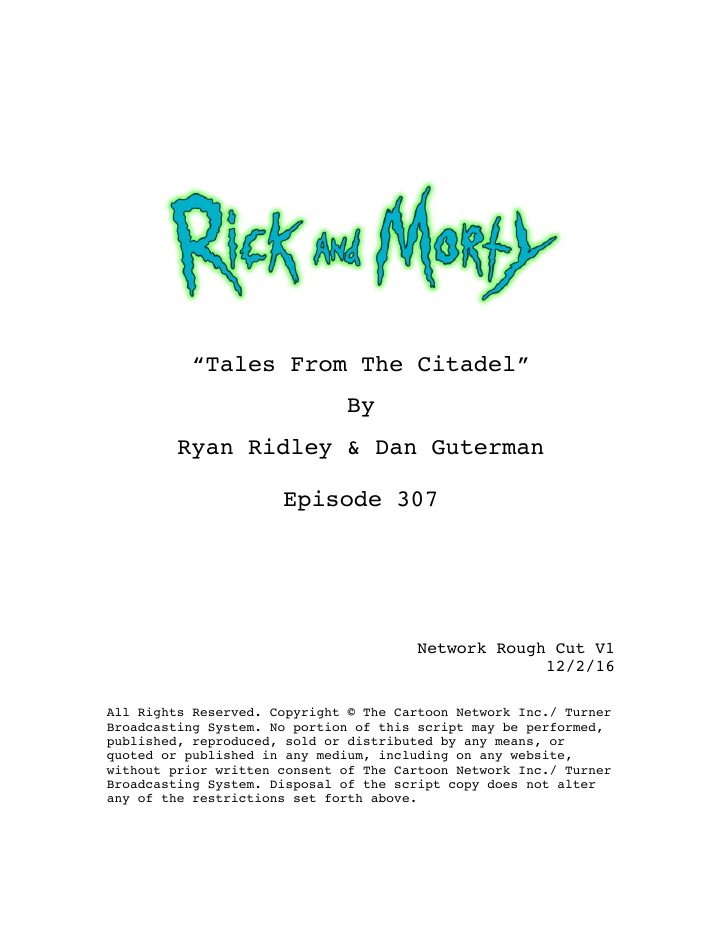 Rick and Morty: 307: The Ricklantis Mixup screenplay first page