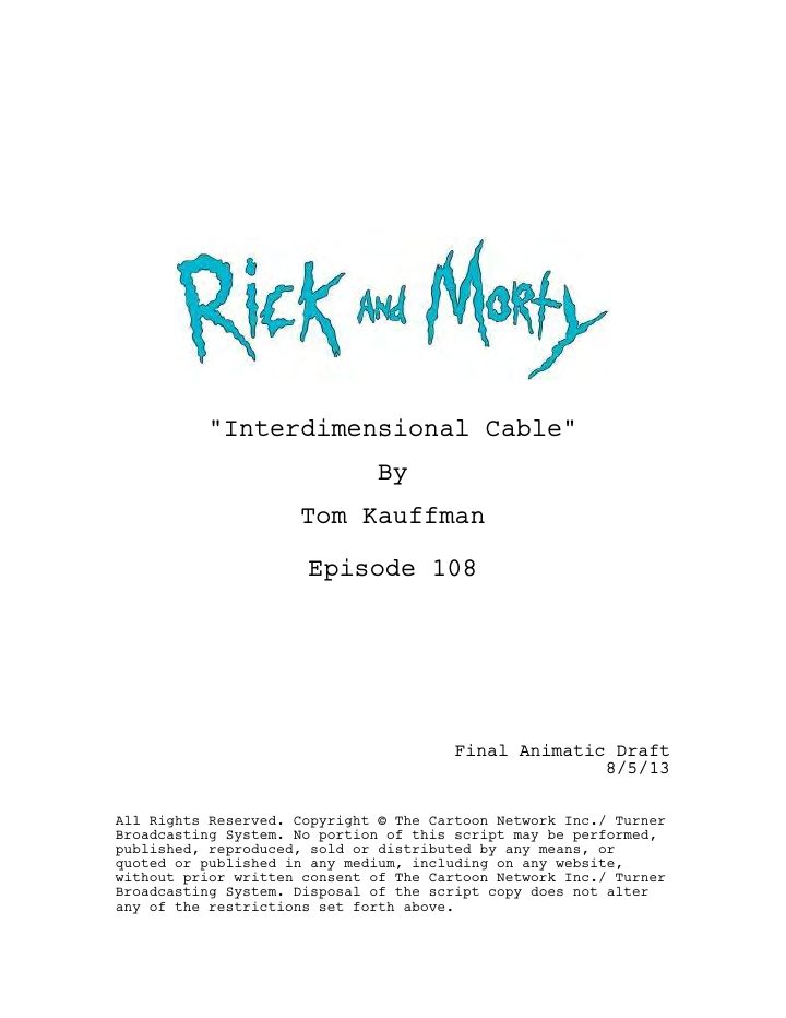 Rick and Morty: 108: Rixty Minutes screenplay first page