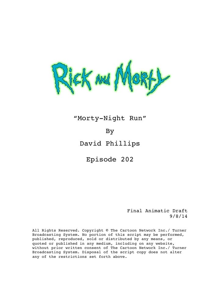 Rick and Morty: 202: Mortynight Run screenplay first page