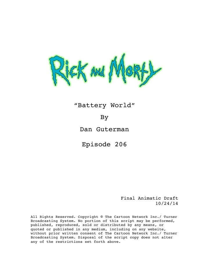 Rick and Morty: 206: The Ricks Must Be Crazy screenplay first page