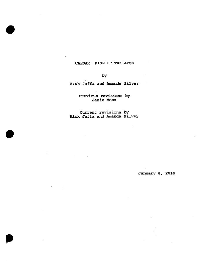 Rise of the Planet of the Apes screenplay first page