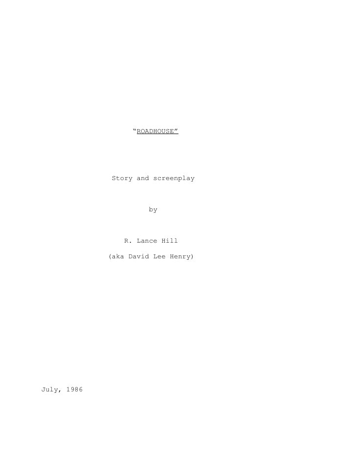 Road House screenplay first page
